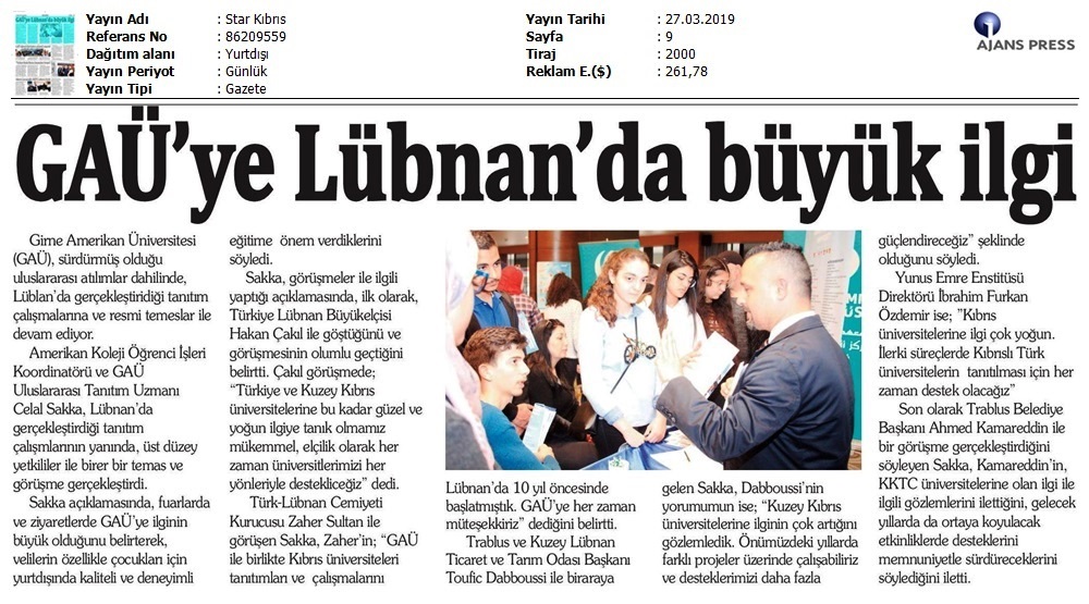 GAÜ'ye Lübnan'da büyük ilgi